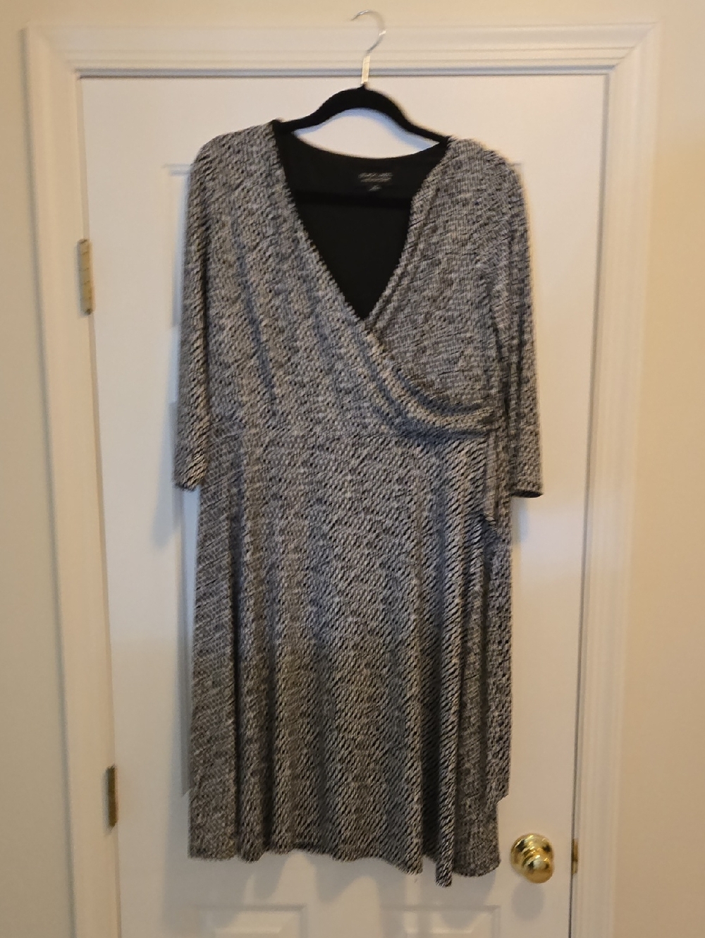 Midi Wrap-Style Dress in Black and White